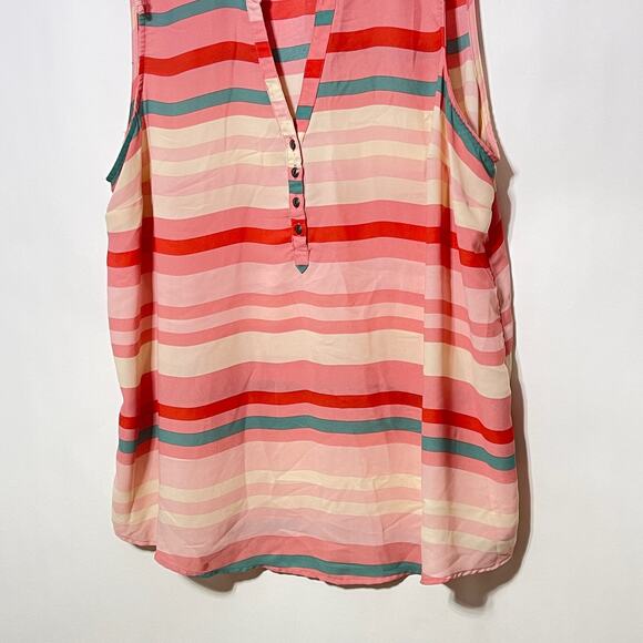 Torrid Sleeveless Blouse Womens 2XL Pink Striped V-Neck Henley Chiffon Tank Top - Picture 7 of 10